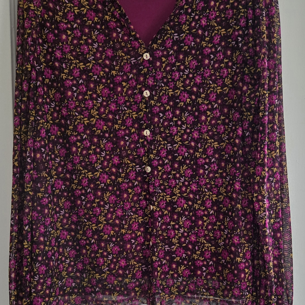Floral Button-Up Blouse - Pink and Yellow